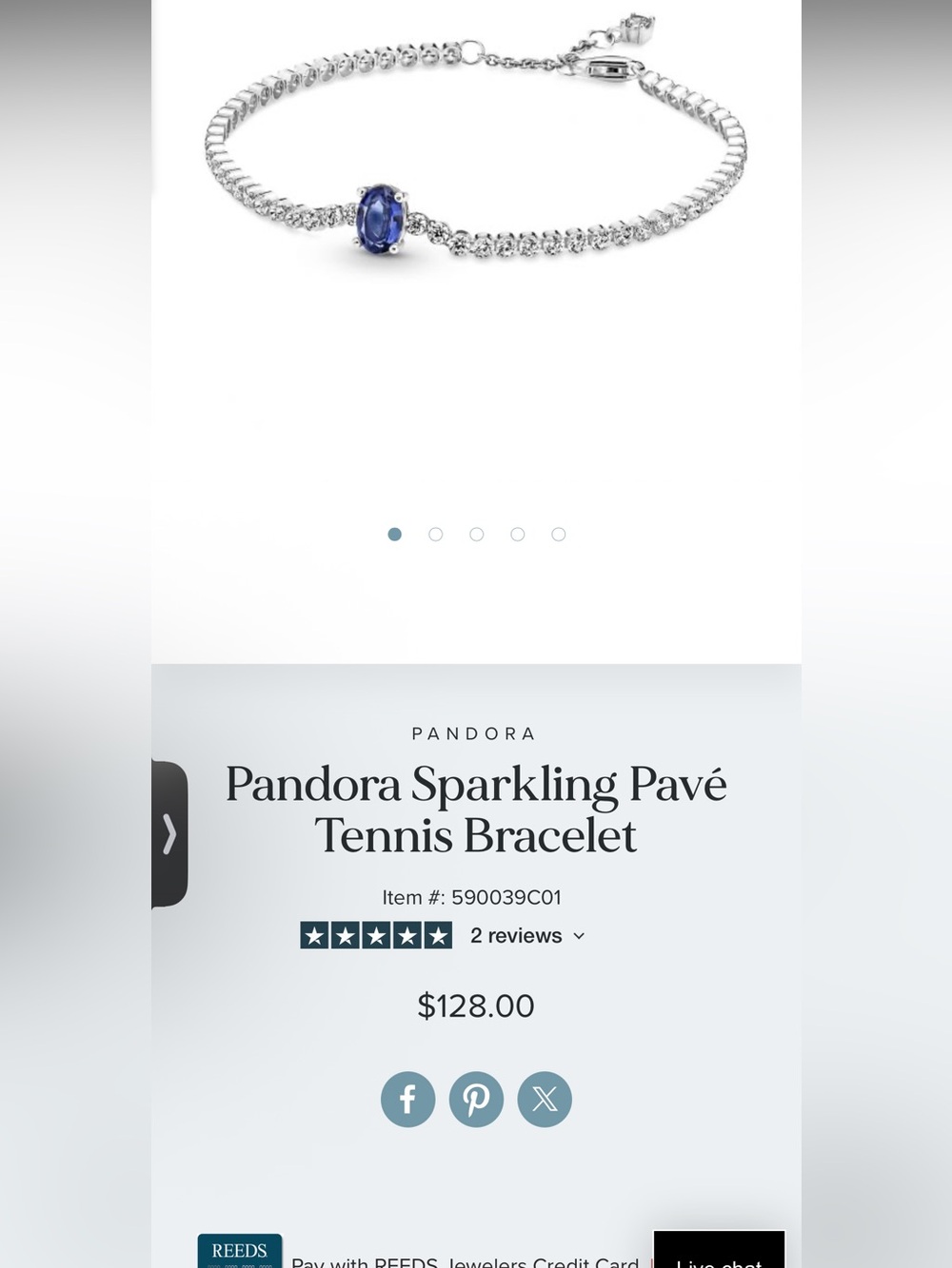 Pandora Silver Tennis Bracelet with Blue Oval Stone